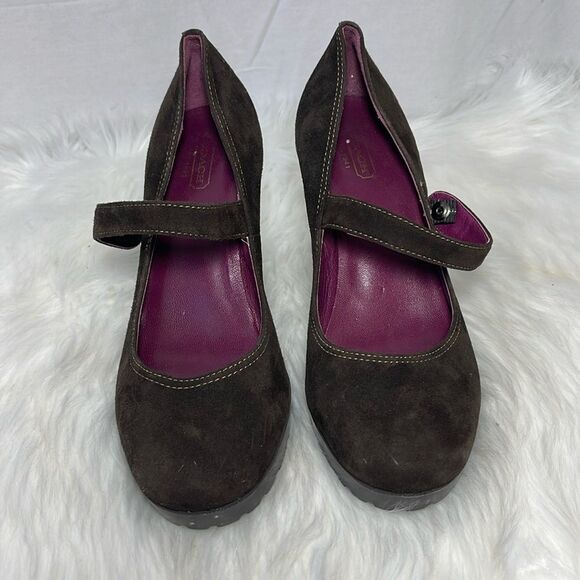 Coach Lilas Brown Suede Platform Mary Jane Heels Sz 7.5 - Picture 2 of 5
